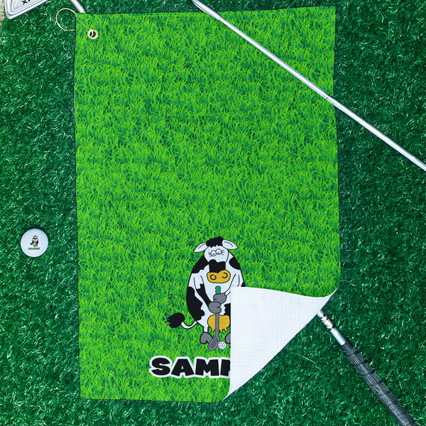 Cow Golfer Waffle Weave Golf Towel - In Context