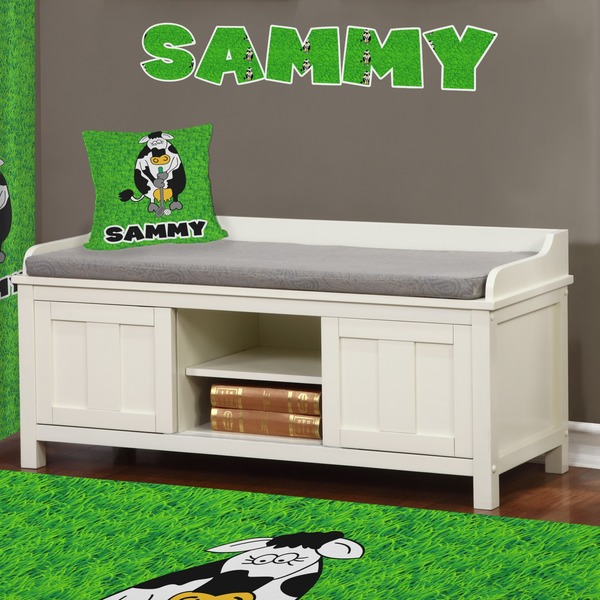 Cow Golfer Wall Name Decal Above Storage bench