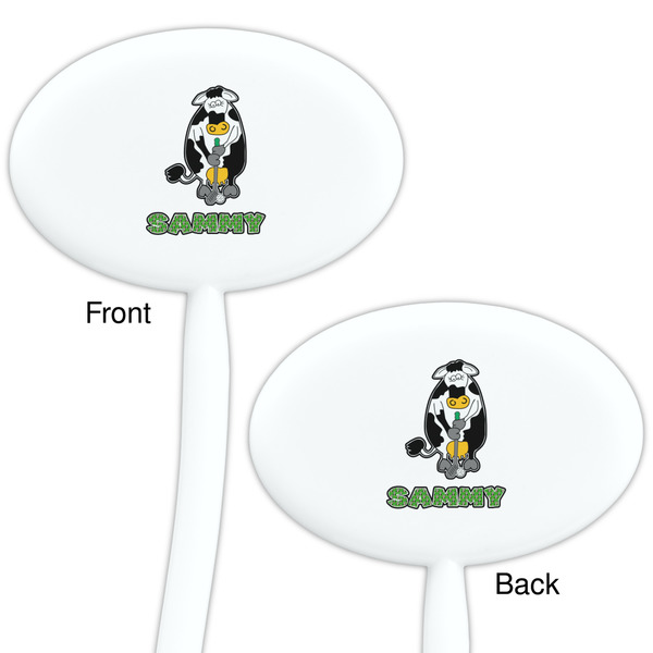 Cow Golfer White Plastic 7" Stir Stick - Double Sided - Oval - Front & Back