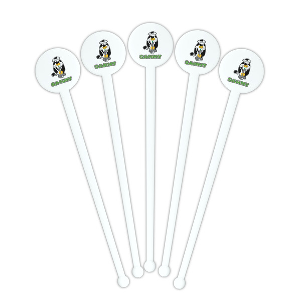 Cow Golfer White Plastic 7" Stir Stick - Round - Fan View