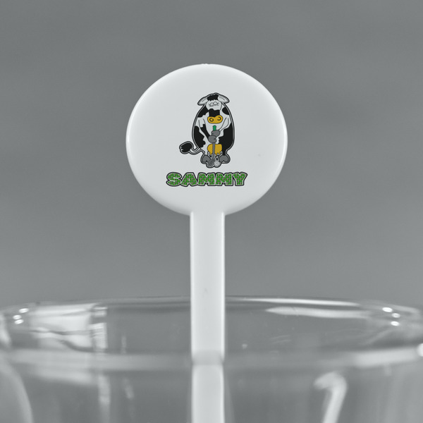 Cow Golfer White Plastic 7" Stir Stick - Round - Main
