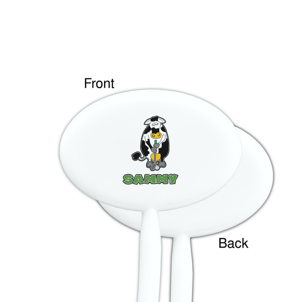 Cow Golfer White Plastic 7" Stir Stick - Single Sided - Oval - Front & Back