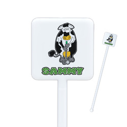 Cow Golfer Square Plastic Stir Sticks - Single Sided (Personalized)