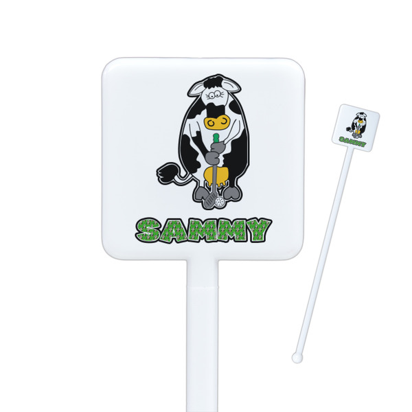 Custom Cow Golfer Square Plastic Stir Sticks - Double Sided (Personalized)