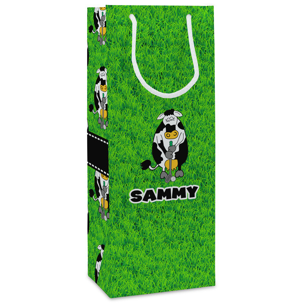 Custom Cow Golfer Wine Gift Bags - Gloss (Personalized)