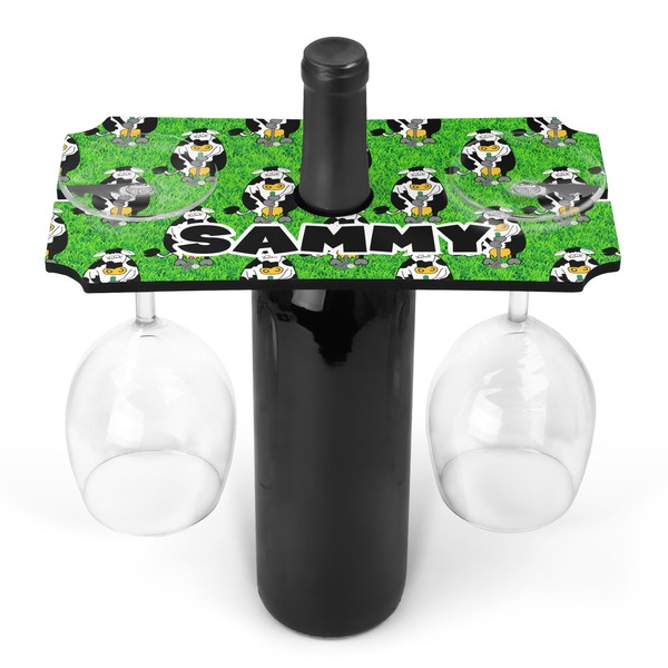 Custom Cow Golfer Wine Bottle & Glass Holder (Personalized)