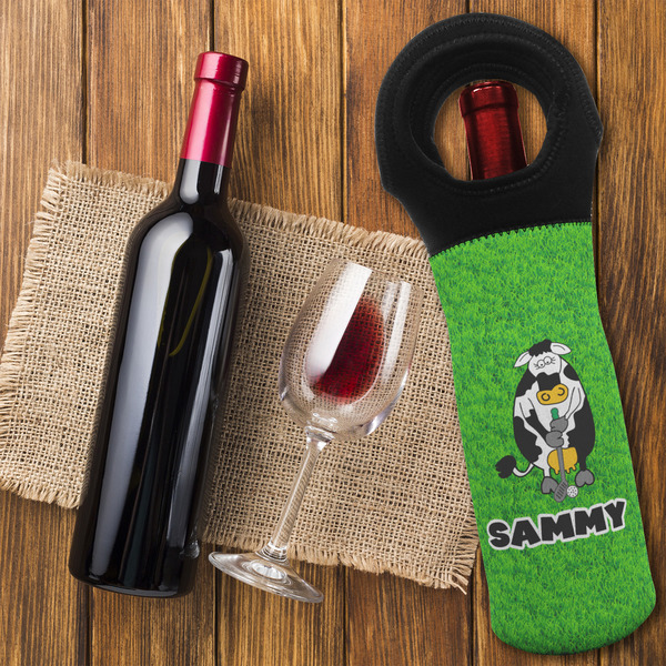 Cow Golfer Wine Tote Bag - FLATLAY