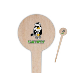 Cow Golfer 4" Round Wooden Food Picks - Single Sided (Personalized)