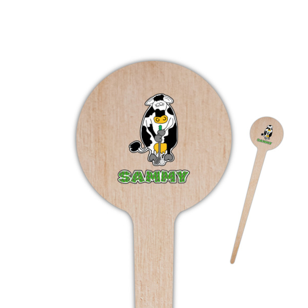Custom Cow Golfer 4" Round Wooden Food Picks - Single Sided (Personalized)