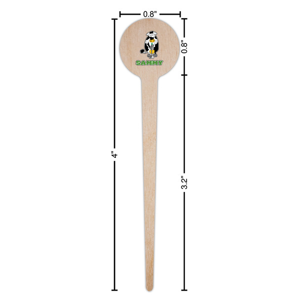 Cow Golfer Wooden 4" Food Pick - Round - Dimensions