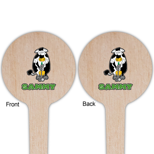 Cow Golfer Wooden 4" Food Pick - Round - Double Sided - Front & Back
