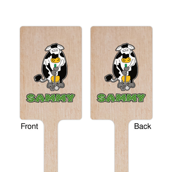 Cow Golfer Wooden 6.25" Stir Stick - Rectangular - Double Sided - Front & Back