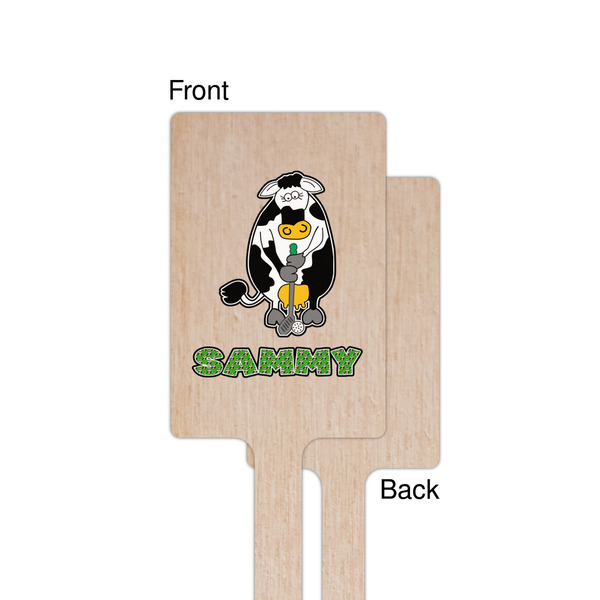 Cow Golfer Wooden 6.25" Stir Stick - Rectangular - Single - Front & Back