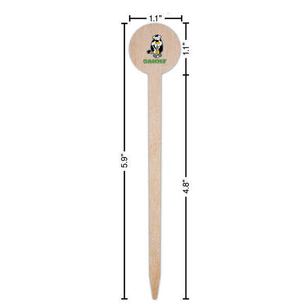 Cow Golfer Wooden 6" Food Pick - Round - Dimensions