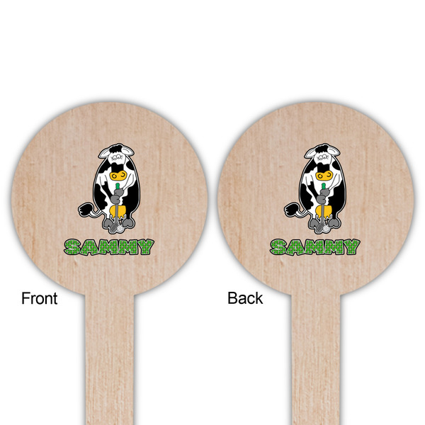 Cow Golfer Wooden 6" Food Pick - Round - Double Sided - Front & Back