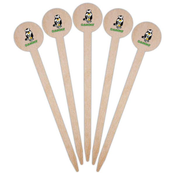 Cow Golfer Wooden 6" Food Pick - Round - Fan View
