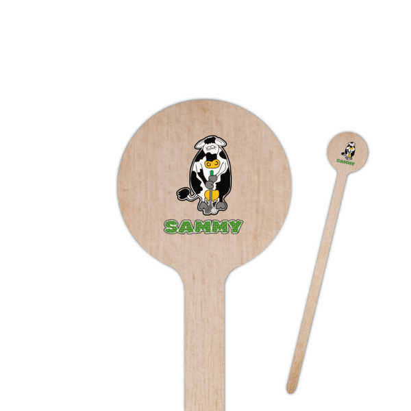 Custom Cow Golfer Round Wooden Stir Sticks (Personalized)