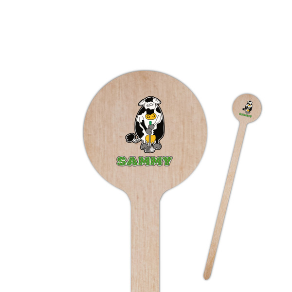 Custom Cow Golfer 6" Round Wooden Stir Sticks - Single Sided (Personalized)