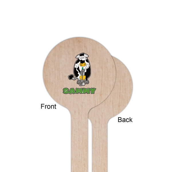 Cow Golfer Wooden 6" Stir Stick - Round - Single Sided - Front & Back