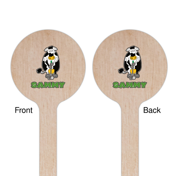 Cow Golfer Wooden 7.5" Stir Stick - Round - Double Sided - Front & Back
