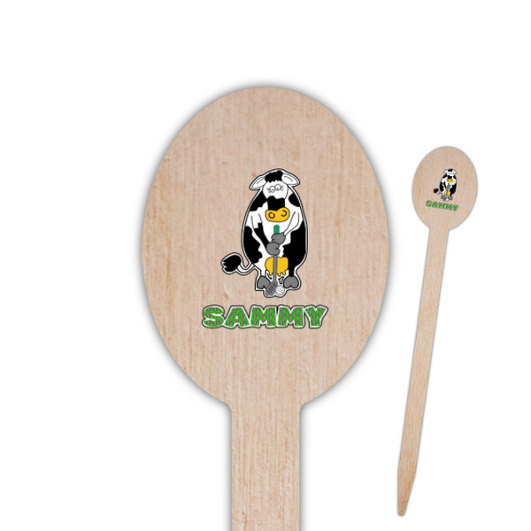 Custom Cow Golfer Oval Wooden Food Picks (Personalized)