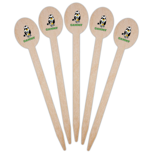Cow Golfer Wooden Food Pick - Oval - Fan View