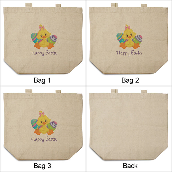 Happy Easter 3 Reusable Cotton Grocery Bags - Front & Back View