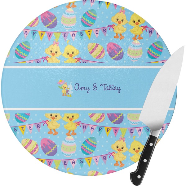 Custom Happy Easter Round Glass Cutting Board - Small (Personalized)