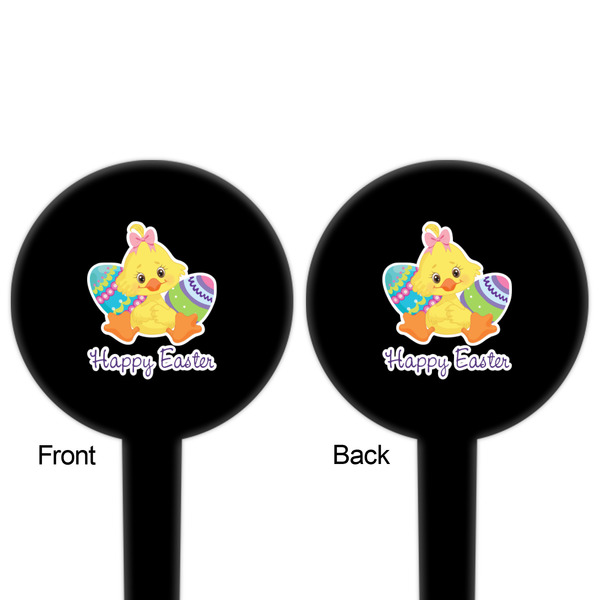 Happy Easter Black Plastic 4" Food Pick - Round - Double Sided - Front & Back