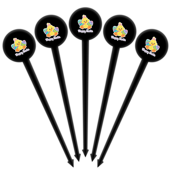 Happy Easter Black Plastic 4" Food Pick - Round - Fan View