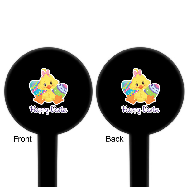 Happy Easter Black Plastic 6" Food Pick - Round - Double Sided - Front & Back