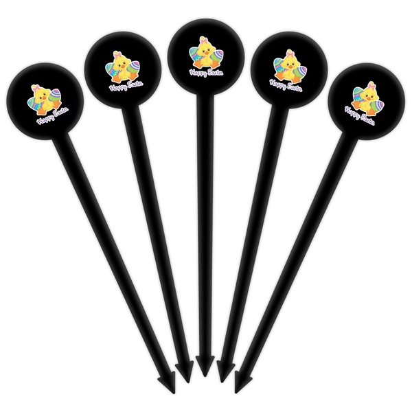 Happy Easter Black Plastic 6" Food Pick - Round - Fan View