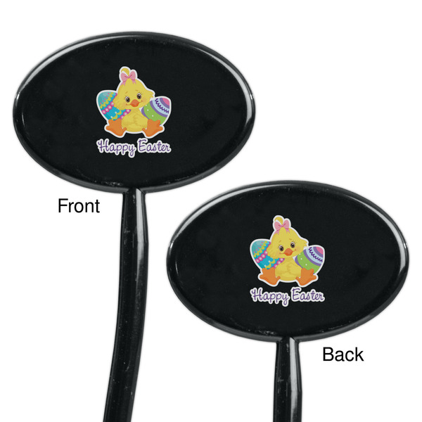 Happy Easter Black Plastic 7" Stir Stick - Double Sided - Oval - Front & Back