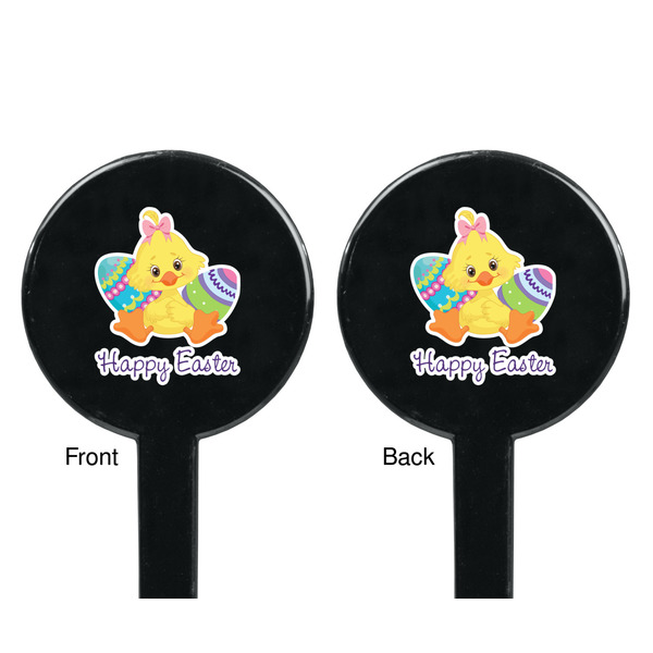 Happy Easter Black Plastic 7" Stir Stick - Double Sided - Round - Front & Back