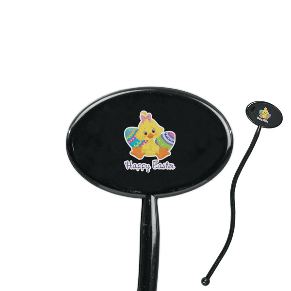 Custom Happy Easter 7" Oval Plastic Stir Sticks - Black - Single Sided (Personalized)
