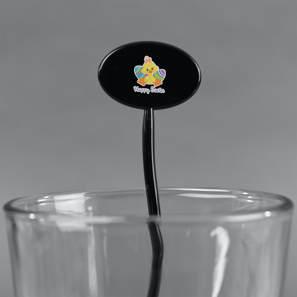 Happy Easter Black Plastic 7" Stir Stick - Oval - Main