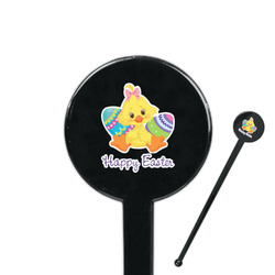 Happy Easter 7" Round Plastic Stir Sticks - Black - Double Sided (Personalized)