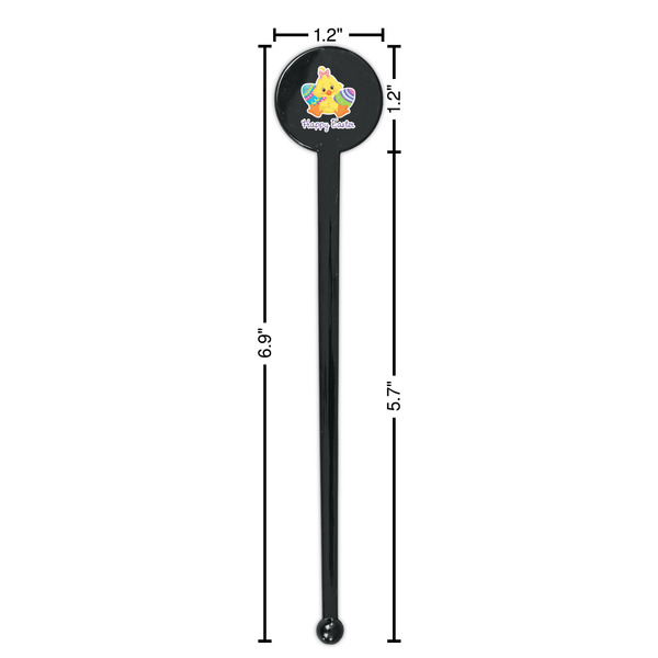 Happy Easter Black Plastic 7" Stir Stick - Round - Dimensions