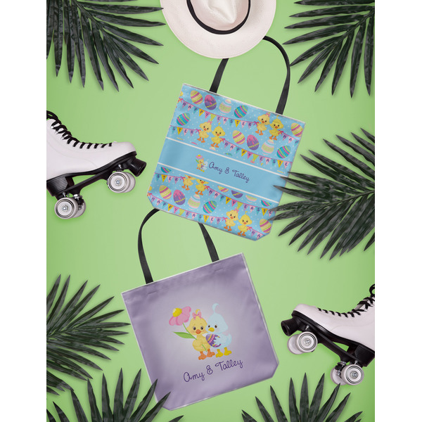 Happy Easter Canvas Tote Lifestyle Front and Back- 13x13