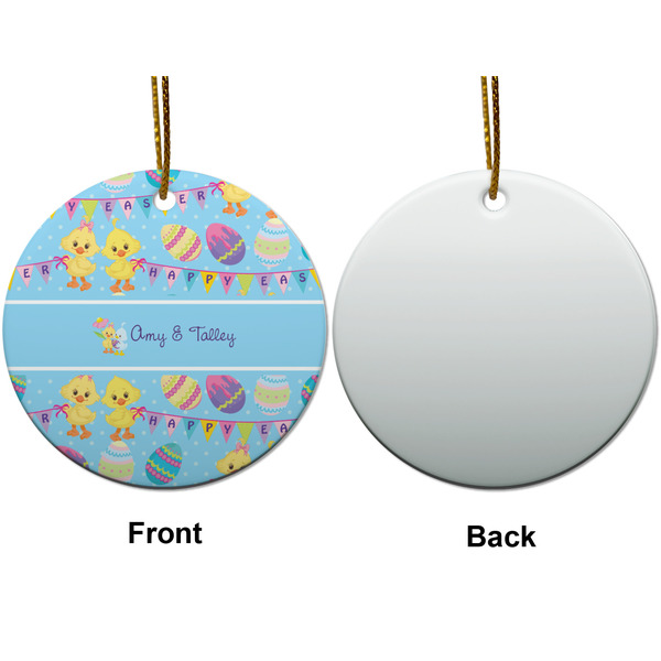 Happy Easter Ceramic Flat Ornament - Circle Front & Back (APPROVAL)