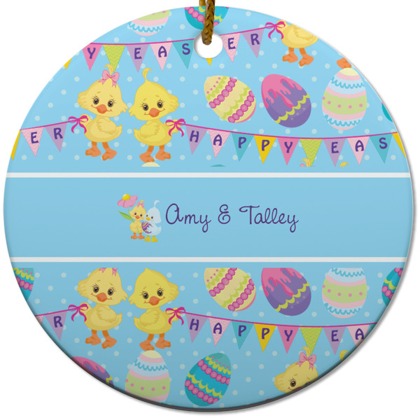 Happy Easter Ceramic Flat Ornament - Circle (Front)