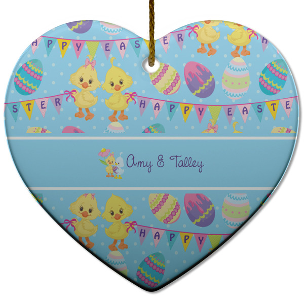 Custom Happy Easter Heart Ceramic Ornament w/ Multiple Names