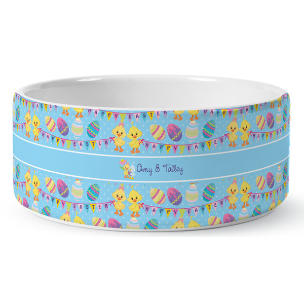 Custom Happy Easter Ceramic Dog Bowl - Medium (Personalized)