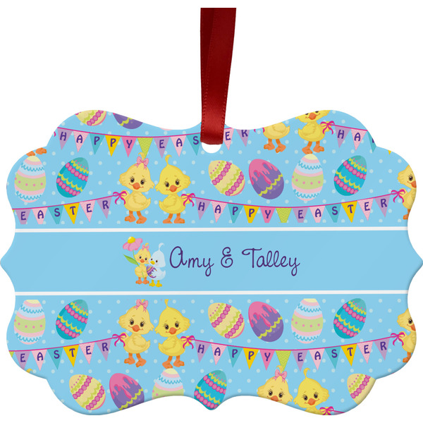 Custom Happy Easter Metal Frame Ornament - Double Sided w/ Multiple Names
