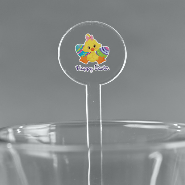 Custom Happy Easter 7" Round Plastic Stir Sticks - Clear (Personalized)