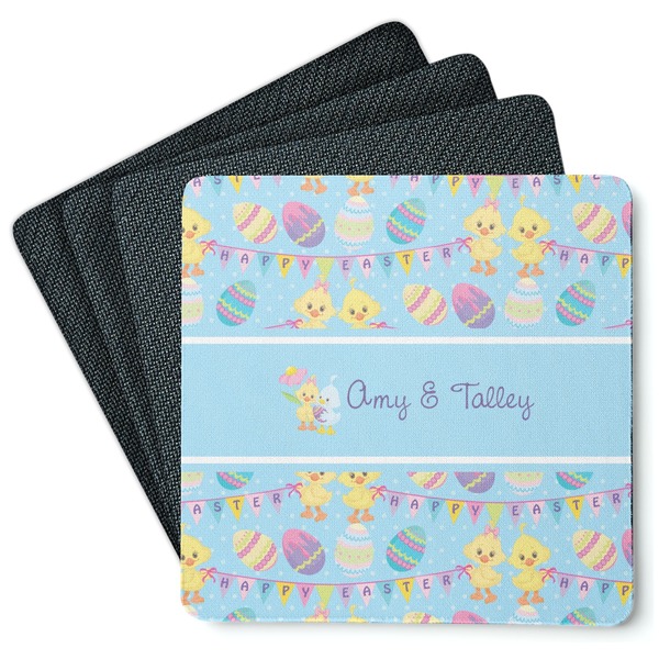 Custom Happy Easter Square Rubber Backed Coasters - Set of 4 (Personalized)