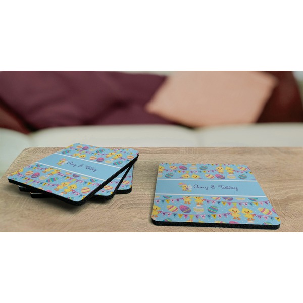 Happy Easter Coaster Rubber Back - On Coffee Table