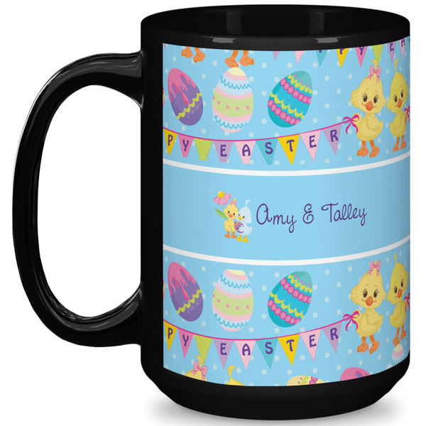 Custom Happy Easter 15 Oz Coffee Mug - Black (Personalized)