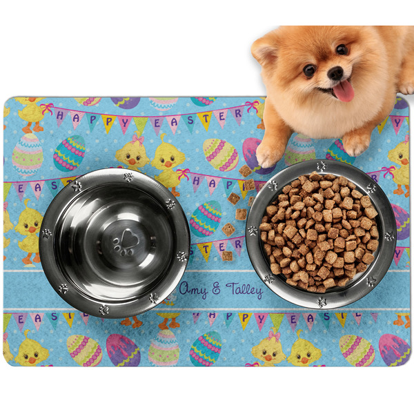 Custom Happy Easter Dog Food Mat - Small w/ Multiple Names