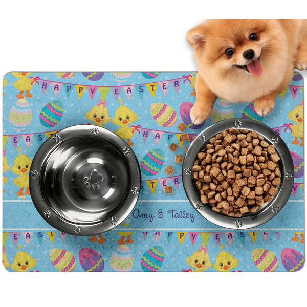 Custom Happy Easter Dog Food Mat - Small w/ Multiple Names
